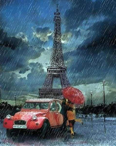 Schilderen op Nummer - Regen en romantiek Eiffeltoren