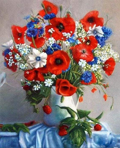 Schilderen op Nummer - Rode rozen in een witte vaas