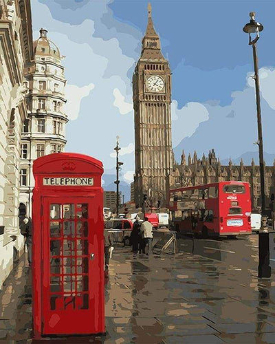 Schilderen op Nummer - Rode telefooncel in Londen