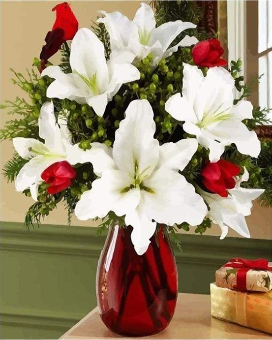 Schilderen op Nummer - Rode vaas en witte bloem