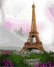 Afbeelding in Gallery-weergave laden, Schilderen op Nummer - Romantische Eiffeltoren met bloemen