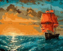 Afbeelding in Gallery-weergave laden, Schilderen op Nummer - Zeilboot bij zonsopgang