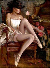 Afbeelding in Gallery-weergave laden, Schilderen op Nummer - Sexy vrouw met hoed en ballerinaschoenen