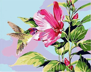 Schilderen op Nummer - Kleine kolibrie in bloemen