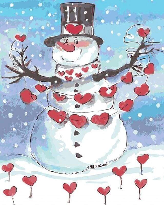 Schilderen op Nummer - Sneeuwpop en rode harten