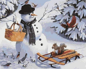 Schilderen op Nummer - Sneeuwman en eekhoorn