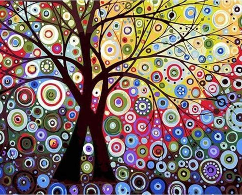 Schilderen op Nummer - Boom met gebrandschilderd glaseffect