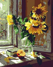 Afbeelding in Gallery-weergave laden, Schilderen op Nummer - Zonnebloemen en appel voor het raam