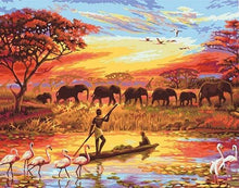 Afbeelding in Gallery-weergave laden, Schilderen op Nummer - Zonsondergang met olifanten