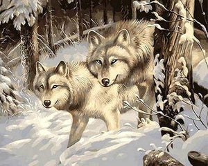 Schilderen op Nummer - Twee wolven in de sneeuw