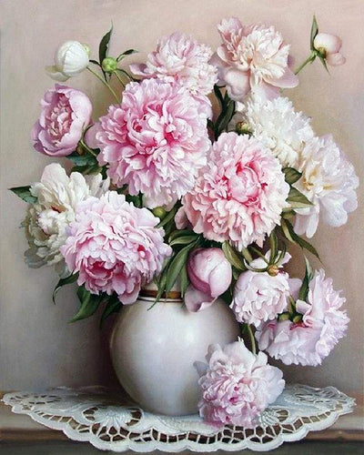 Figured'Art Schilderen op Nummer Volwassenen canvas Witte bloem - Handwerk acrylverf Kit DIY Compleet - 40x50cm zonder frame Figured'Art Schilderen op Nummer Volwassenen canvas Witte bloem - Handwerk acrylverf Kit DIY Compleet - 40x50cm zonder frame