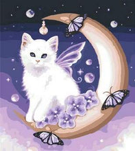 Afbeelding in Gallery-weergave laden, Schilderen op Nummer - Witte kat en maan