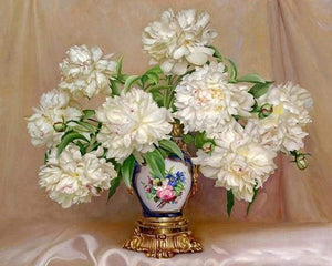 Schilderen op Nummer - Witte bloemen in kostbare vaas