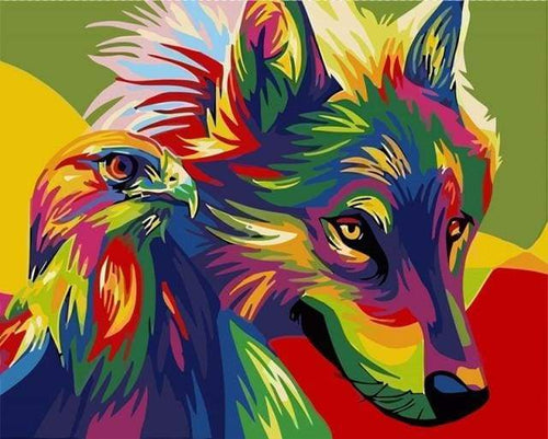 Schilderen op Nummer - Adelaar en wolf Pop-art