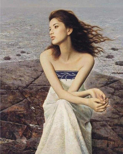 Schilderen op Nummer - Vrouw op rotsen op het strand