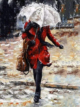 Afbeelding in Gallery-weergave laden, Schilderen op Nummer - Vrouw loopt de trap af in de regen