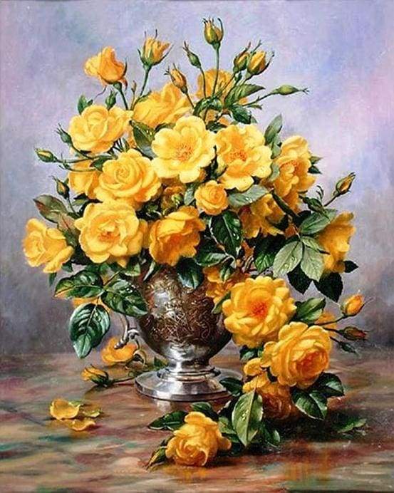 Schilderen op Nummer - Gele vaas en bloemen