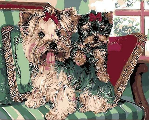 Schilderen op Nummer - Yorkshire terriers op Sofa